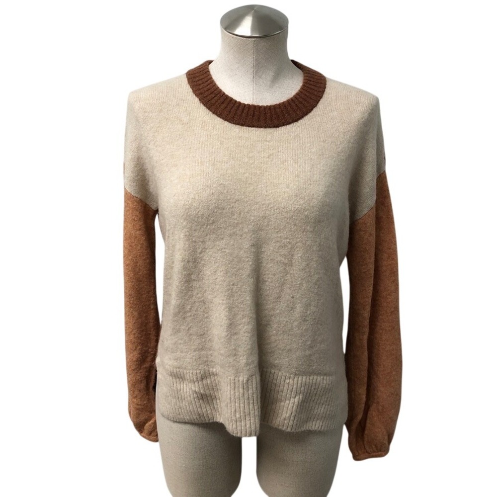 Madewell Sweater Womens XS Brown Orange Colorblock Crew Neck Balloon Sleeve